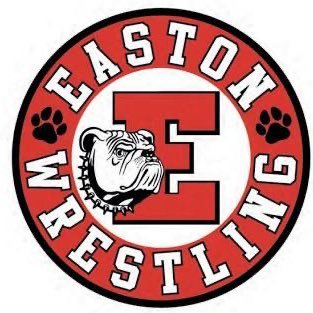 Circular Easton Wrestling logo with a red E, bulldog head, paw prints, and Easton Wrestling lettering